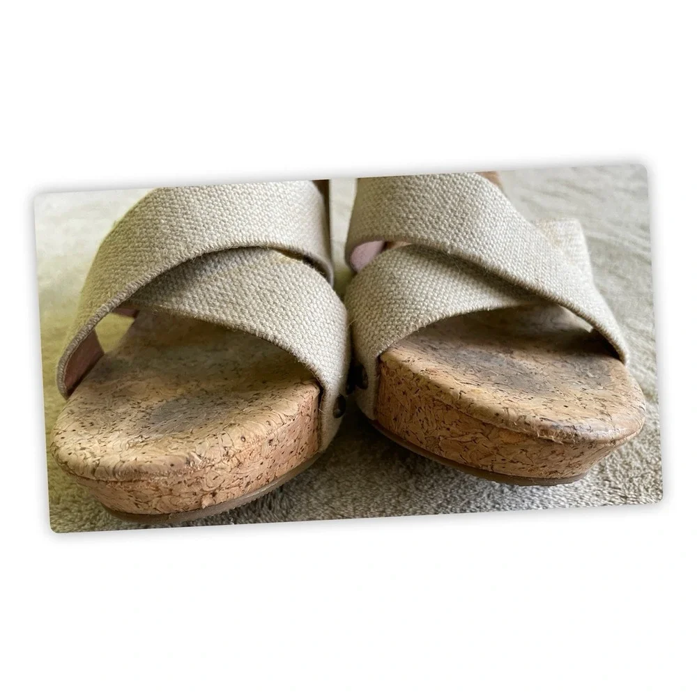 Lucky Brand Marla Cork Wedge Sandals Beige Tan Shoes Elastic Back Size 9.5Medium